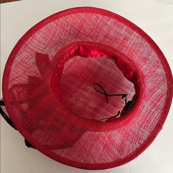 William & Catherine Angela & William Red Church Wedding Hat w Front Bow Feather